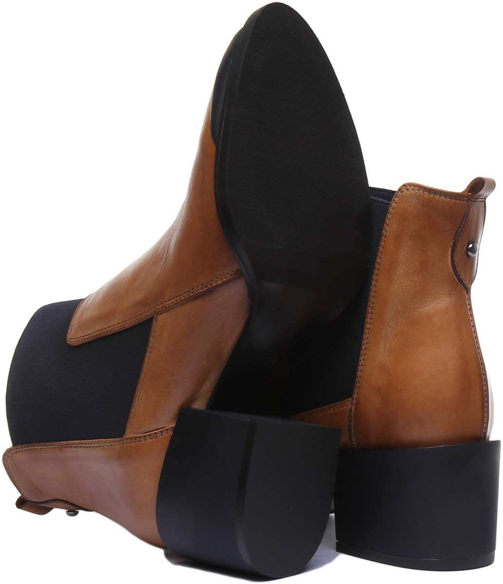 JUSTINREESS ENGLAND Womens Ankle Boots Heather Block Heel Chelsea Boot In Brown Blue