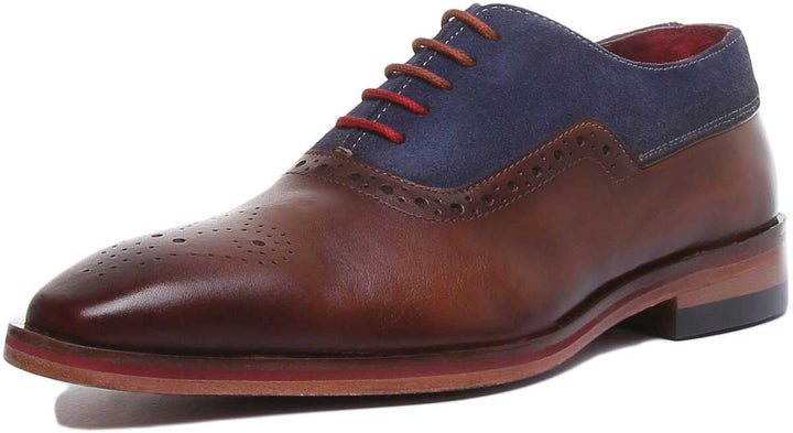JUSTINREESS ENGLAND Mens Shoes Ceaser Two Tone Leather Brogue In Brown Blue