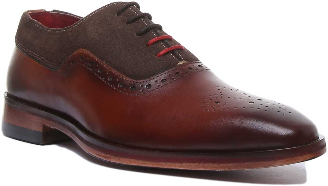JUSTINREESS ENGLAND Mens Shoes Ceaser Two Tone Leather Brogue In Brown Choco