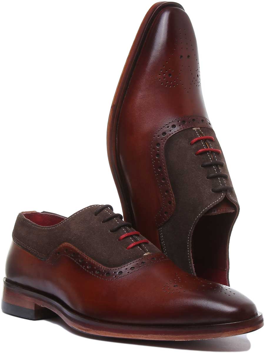 JUSTINREESS ENGLAND Mens Shoes Ceaser Two Tone Leather Brogue In Brown Choco