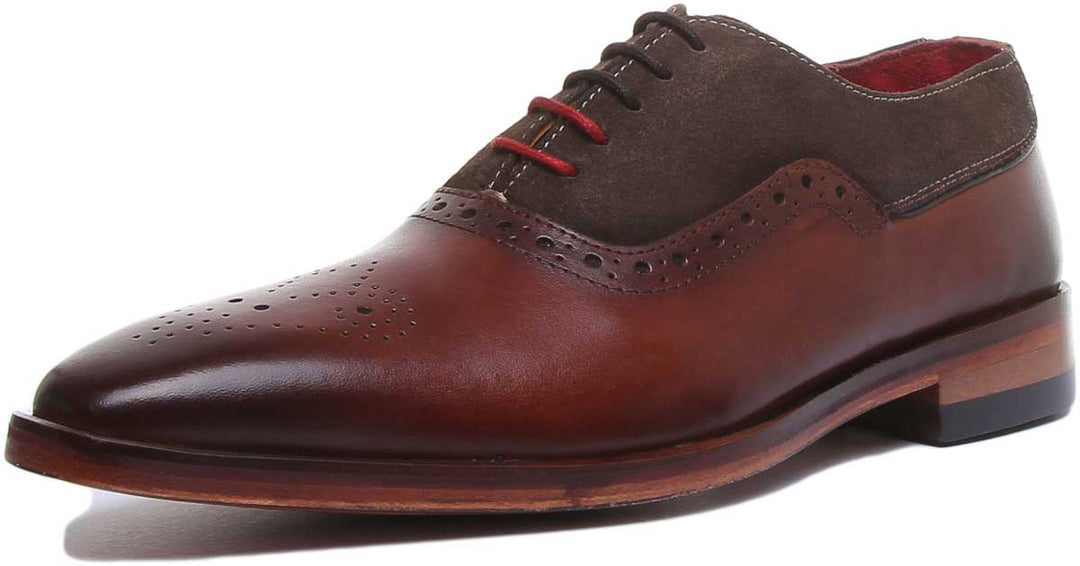 JUSTINREESS ENGLAND Mens Shoes Ceaser Two Tone Leather Brogue In Brown Choco