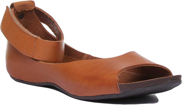 JUSTINREESS ENGLAND Womens Sandals 7020 Ankle Strap Peep Toe Sandal In Brown Tan