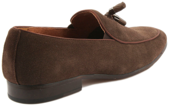JUSTINREESS ENGLAND Mens Loafers Wilmot Slip On Suede Loafer In Choco