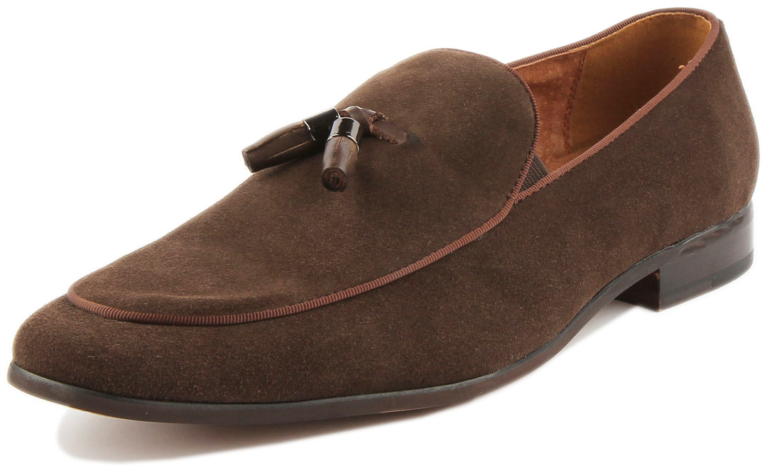 JUSTINREESS ENGLAND Mens Loafers Wilmot Slip On Suede Loafer In Choco
