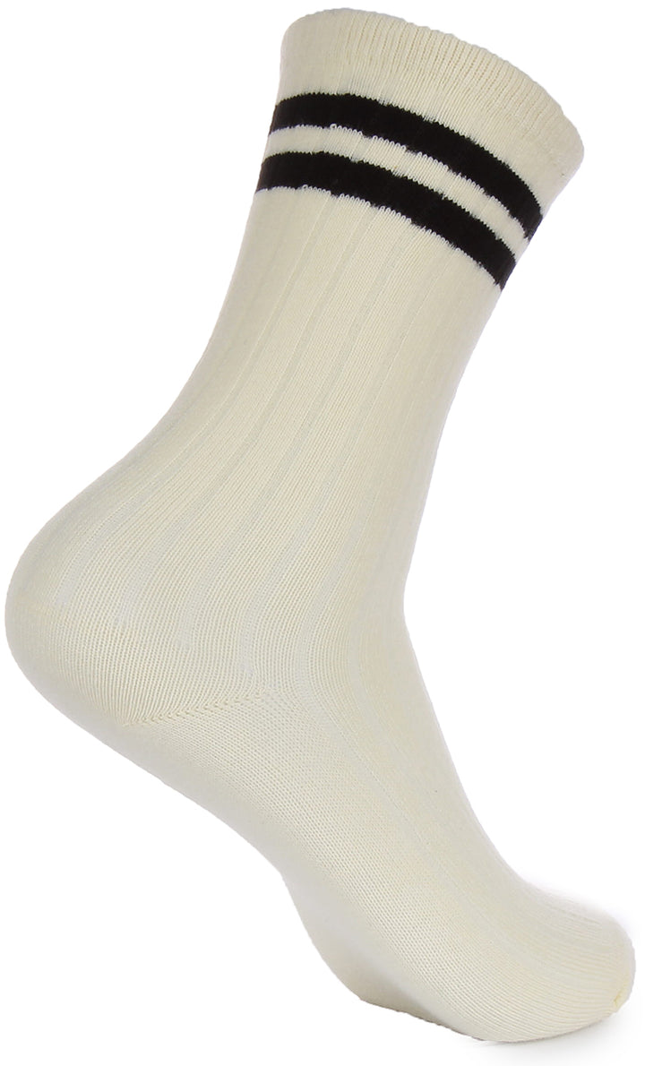 2 Pairs Stripe Socks In Cream