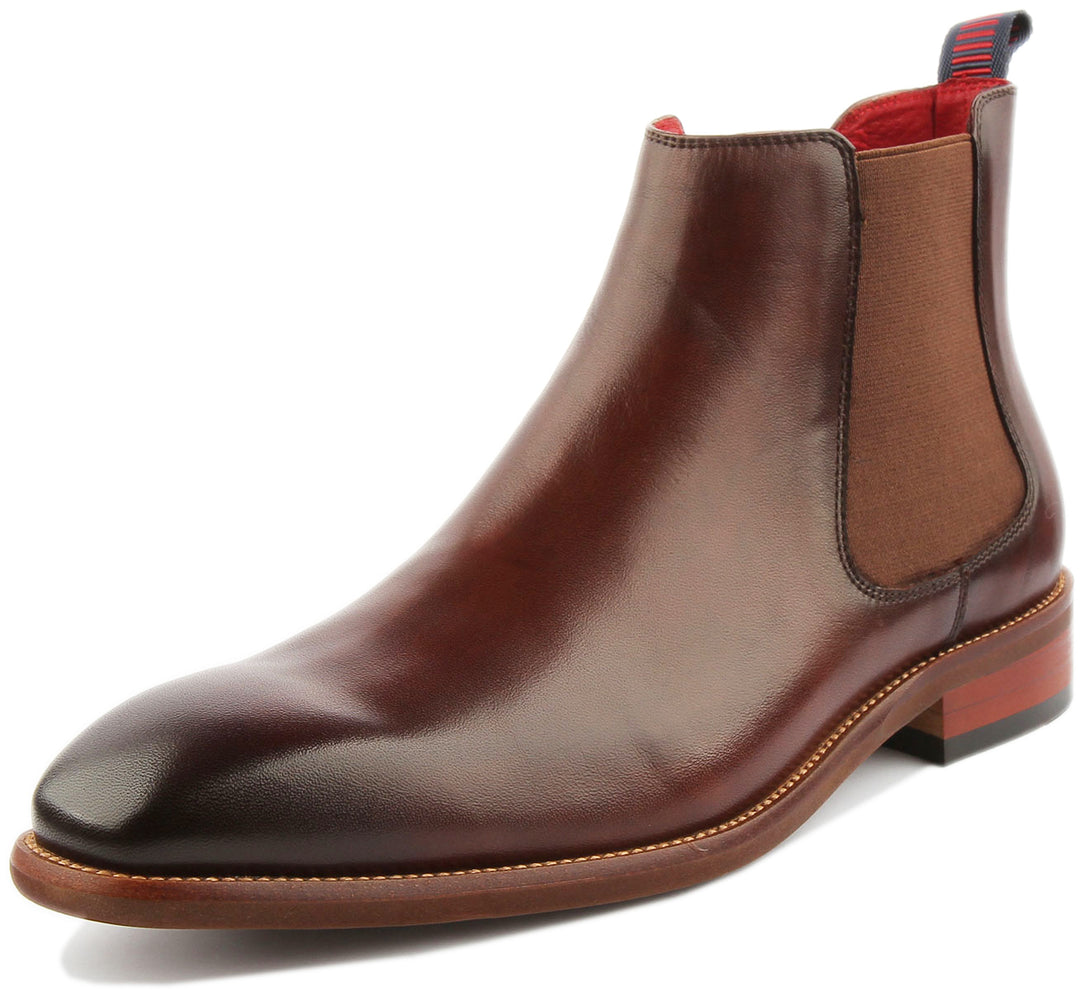 JUSTINREESS ENGLAND Mens Ankle Boots Davies Chelsea Boot in Dark Brown Leather