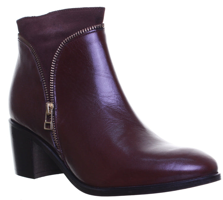 JUSTINREESS ENGLAND Womens Ankle Boots Victoria Leather Ankle Boot With Zip Detail In Dark Brown