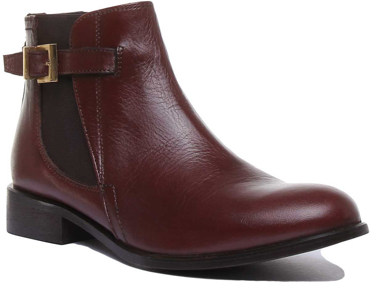 Beatrice In Dark Brown Womens Leather Ankle Boots With Side Buckle Justin Reess