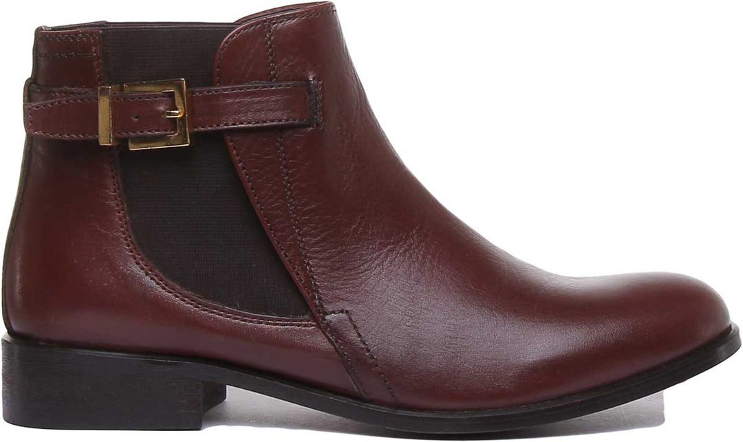 JUSTINREESS ENGLAND Womens Ankle Boots Beatrice Leather Ankle Boot With Buckle On The Side In Dark Brown