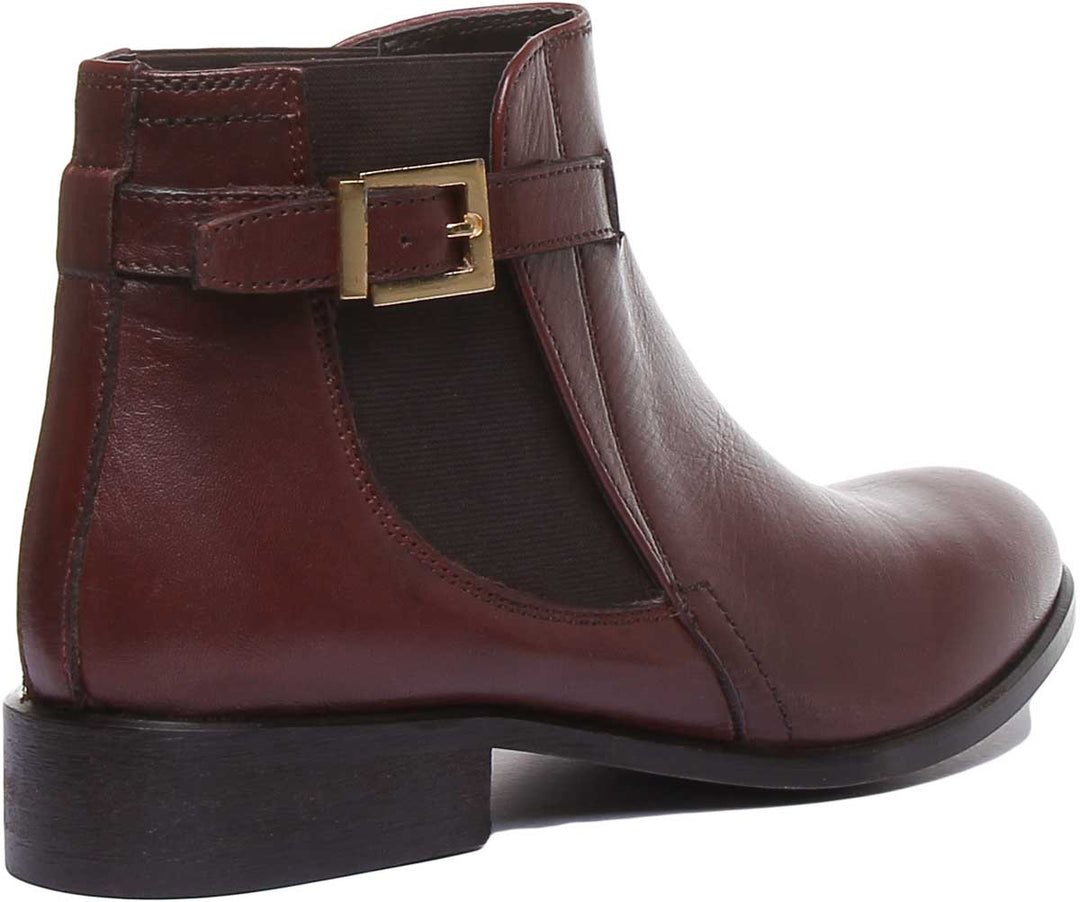 JUSTINREESS ENGLAND Womens Ankle Boots Beatrice Leather Ankle Boot With Buckle On The Side In Dark Brown