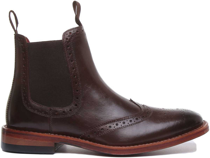 JUSTINREESS ENGLAND Mens Ankle Boots Carter Brogue Chelsea Boot In Dark Brown Leather