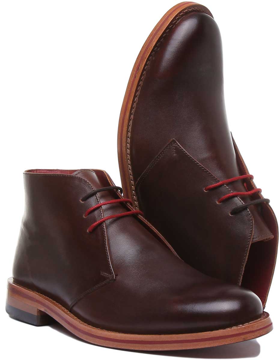 JUSTINREESS ENGLAND Mens Ankle Boots Porter Leather Chukka Boot In Dark Brown