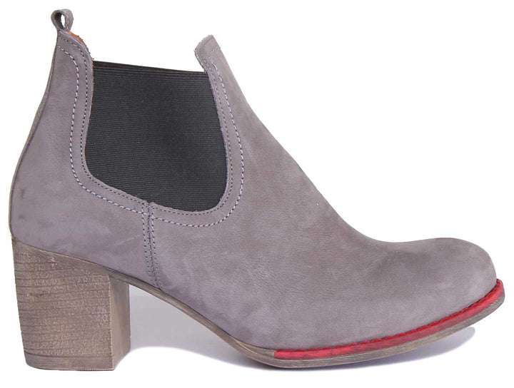 JUSTINREESS ENGLAND Womens Ankle Boots 6000R Block Heel Suede Chelsea Boot In Dark Grey