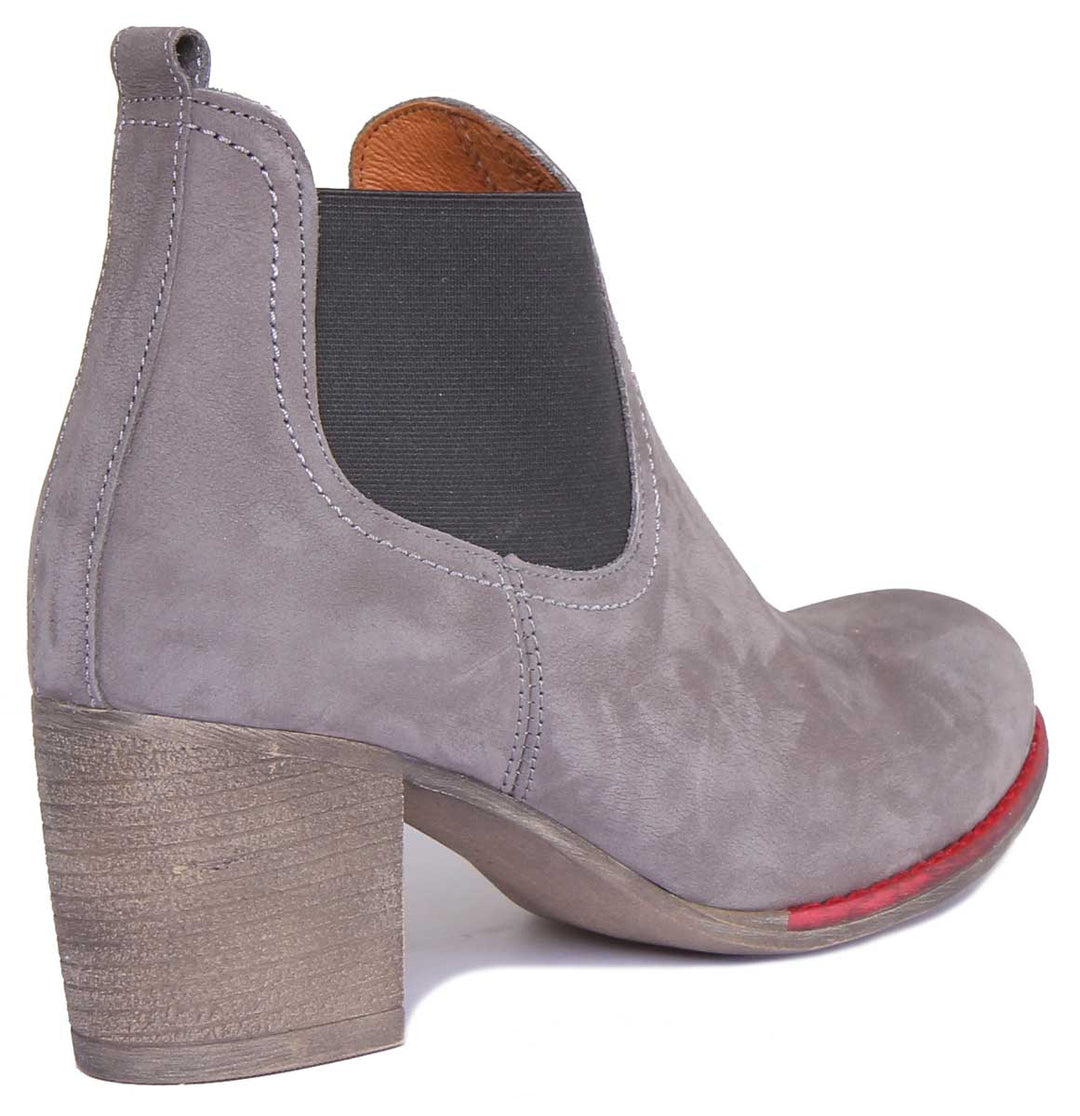 JUSTINREESS ENGLAND Womens Ankle Boots 6000R Block Heel Suede Chelsea Boot In Dark Grey