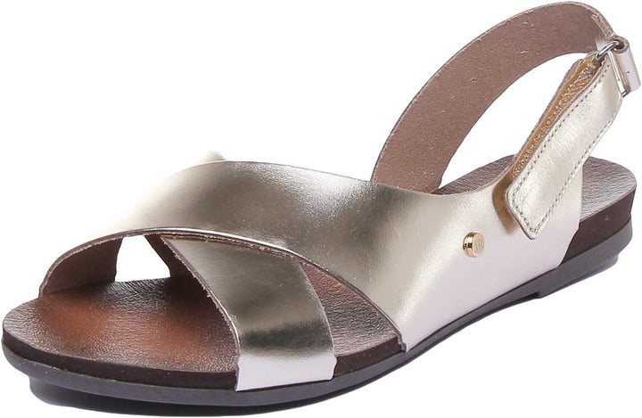 JUSTINREESS ENGLAND Womens Sandals 7600 Leather Buckle Sandal In Gold