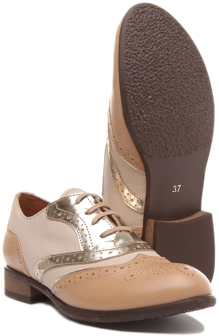 JUSTINREESS ENGLAND Womens Shoes Roxana Lace up Soft Leather Brogue Shoes in Gold