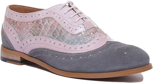 Molly Lace Up Brogue In Grey Flower