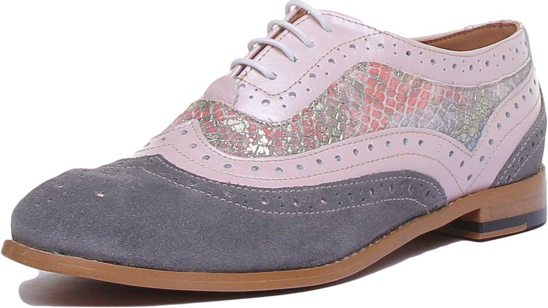 JUSTINREESS ENGLAND Womens Shoes Molly Lace Up Brogue In Grey Flower