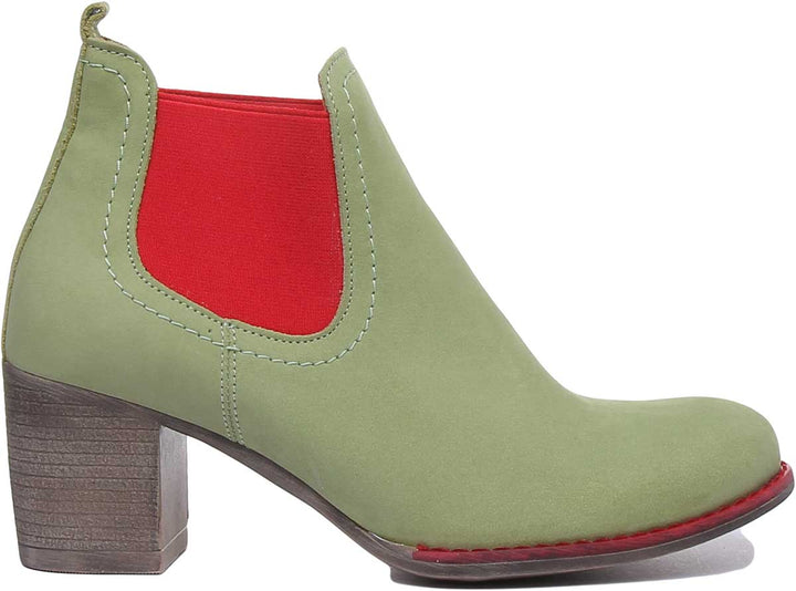 JUSTINREESS ENGLAND Womens Ankle Boots 6000R Block Heel Suede Chelsea Boot In Green