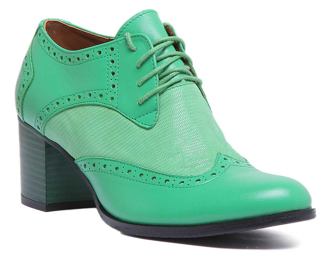 JUSTINREESS ENGLAND Womens Shoes Marta Two Tone Lace Up Shoe With Block Heel In Green