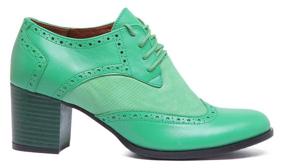 JUSTINREESS ENGLAND Womens Shoes Marta Two Tone Lace Up Shoe With Block Heel In Green