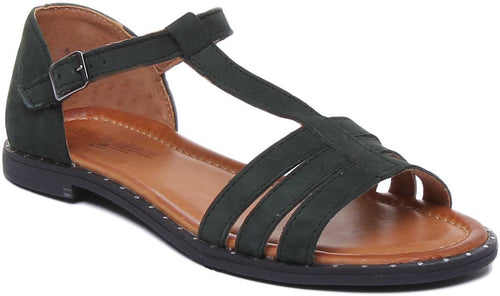 Naomi Leather Strappy Sandal In Green