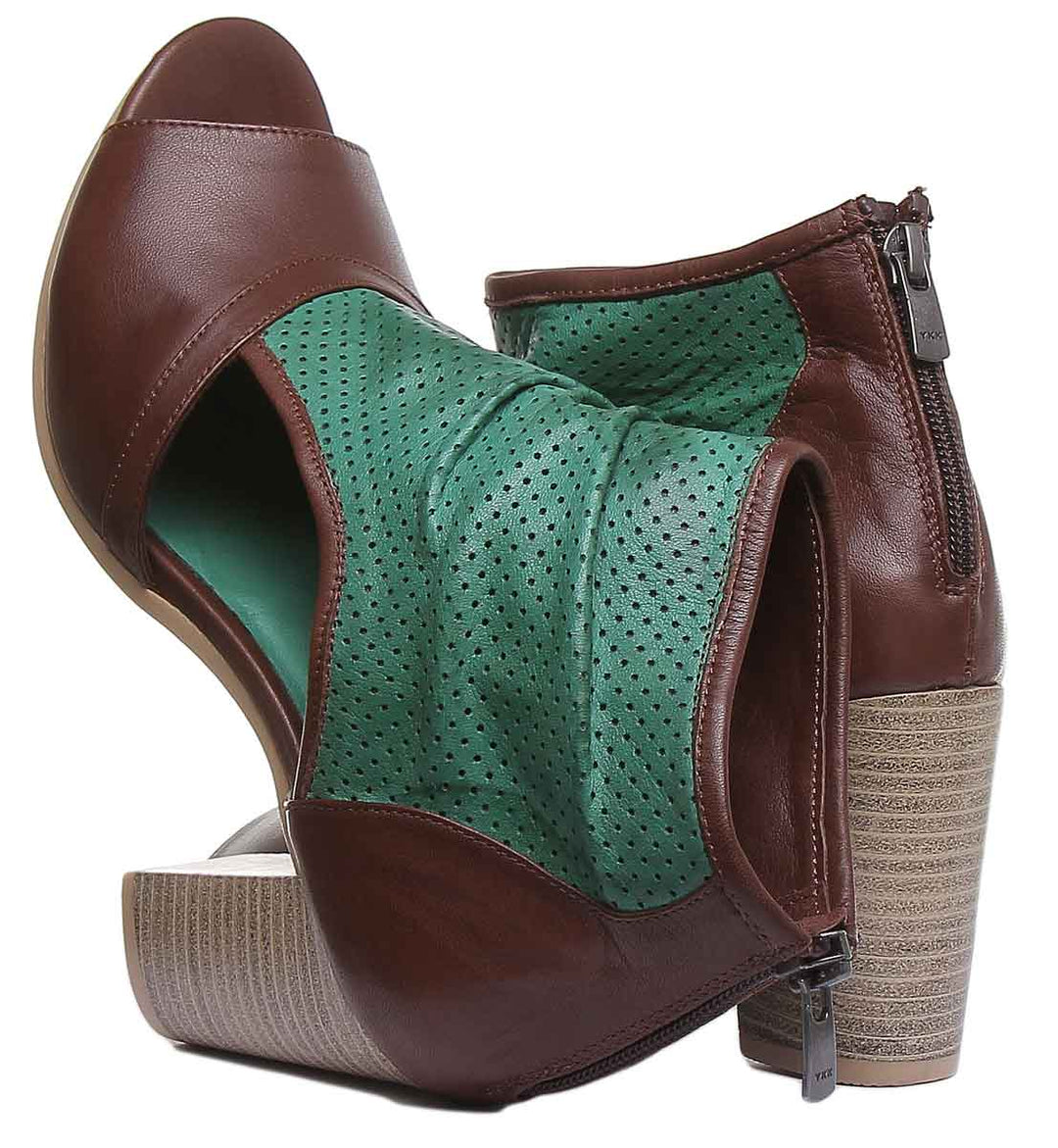 JUSTINREESS ENGLAND Womens Ankle Boots Monica Perforated Summer Boot With Peep Toe In Green