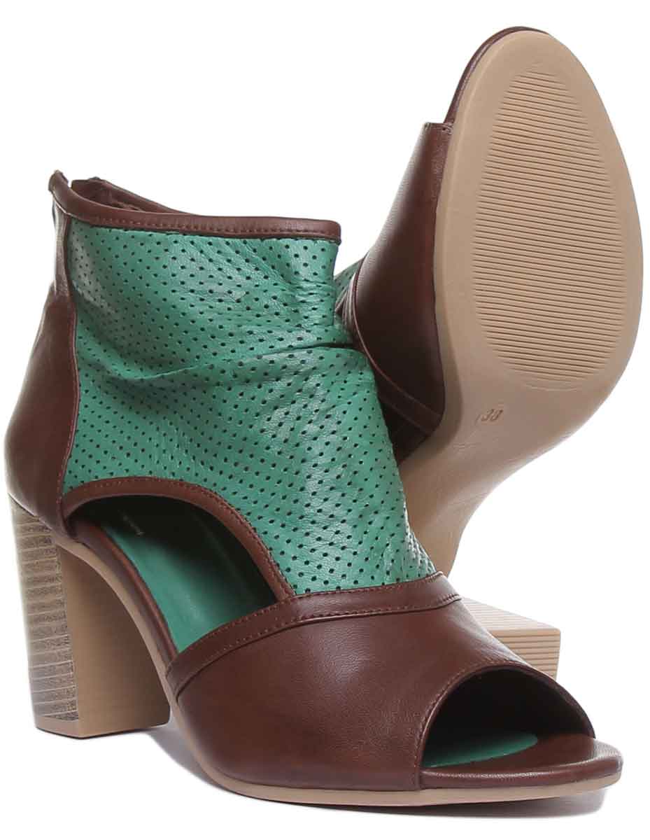 JUSTINREESS ENGLAND Womens Ankle Boots Monica Perforated Summer Boot With Peep Toe In Green