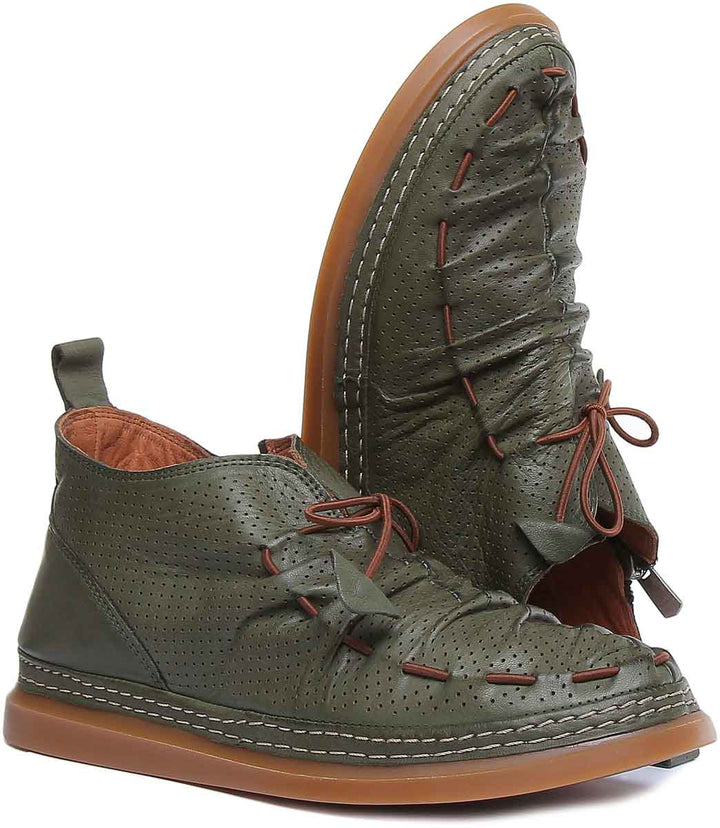JUSTINREESS ENGLAND Womens Ankle Boots Lia Perforated Ankle Boot In Green