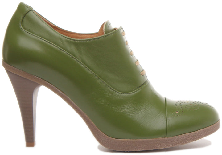 JUSTINREESS ENGLAND Womens Heel Shoes Margy Stilleto Heeled Lace up Brogue Shoes in Green