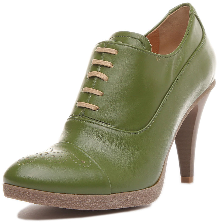 JUSTINREESS ENGLAND Womens Heel Shoes Margy Stilleto Heeled Lace up Brogue Shoes in Green