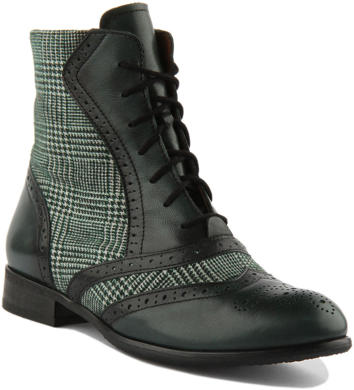 Justinreess England Ankle Boots Violet Brogue Ankle Boots In Green Tweed