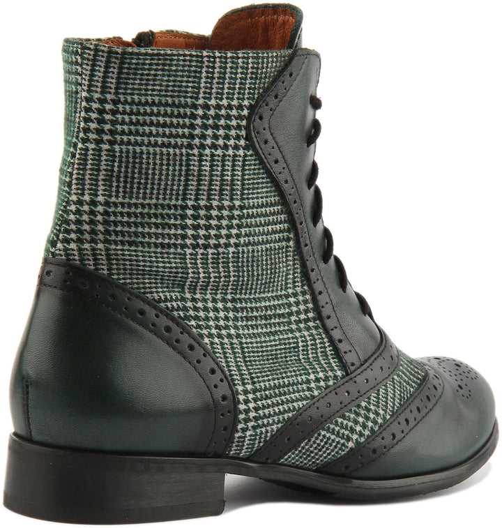 Justinreess England Ankle Boots Violet Brogue Ankle Boots In Green Tweed