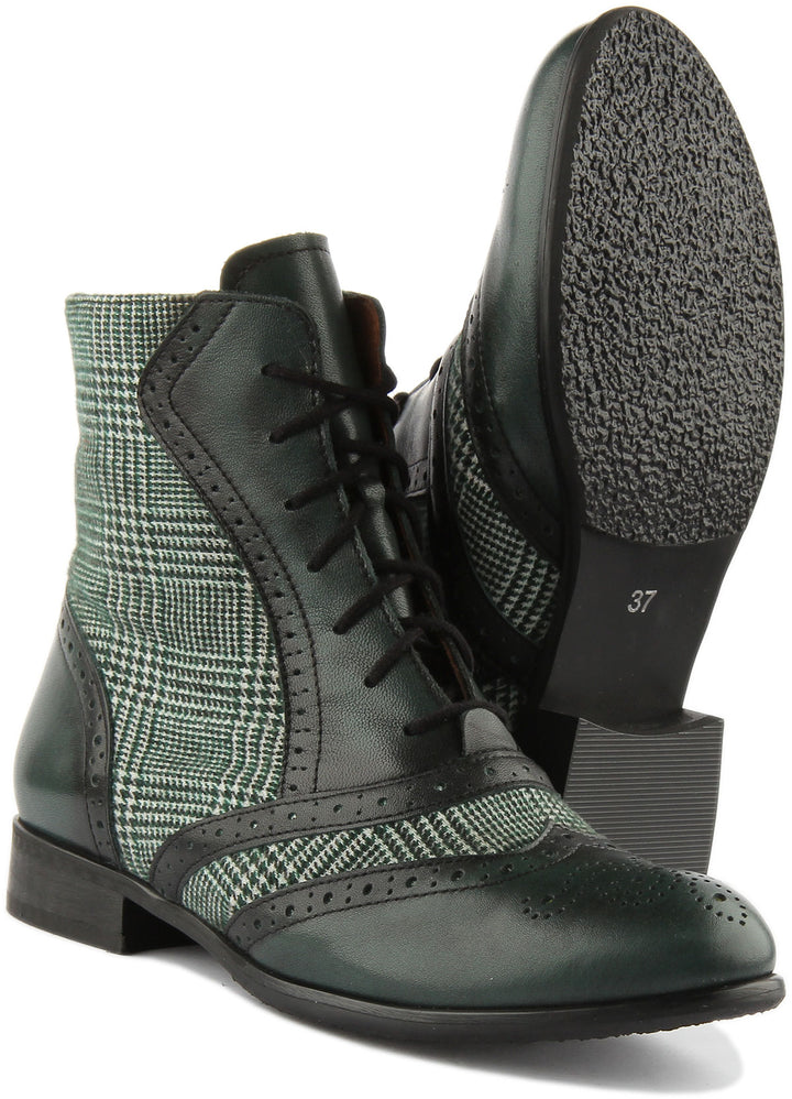 Justinreess England Ankle Boots Violet Brogue Ankle Boots In Green Tweed