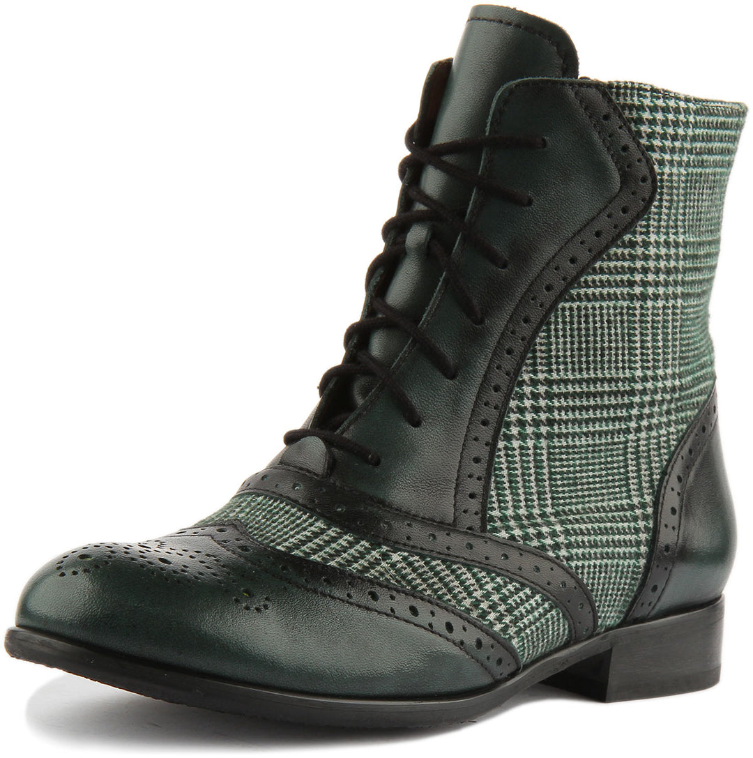 Justinreess England Ankle Boots Violet Brogue Ankle Boots In Green Tweed