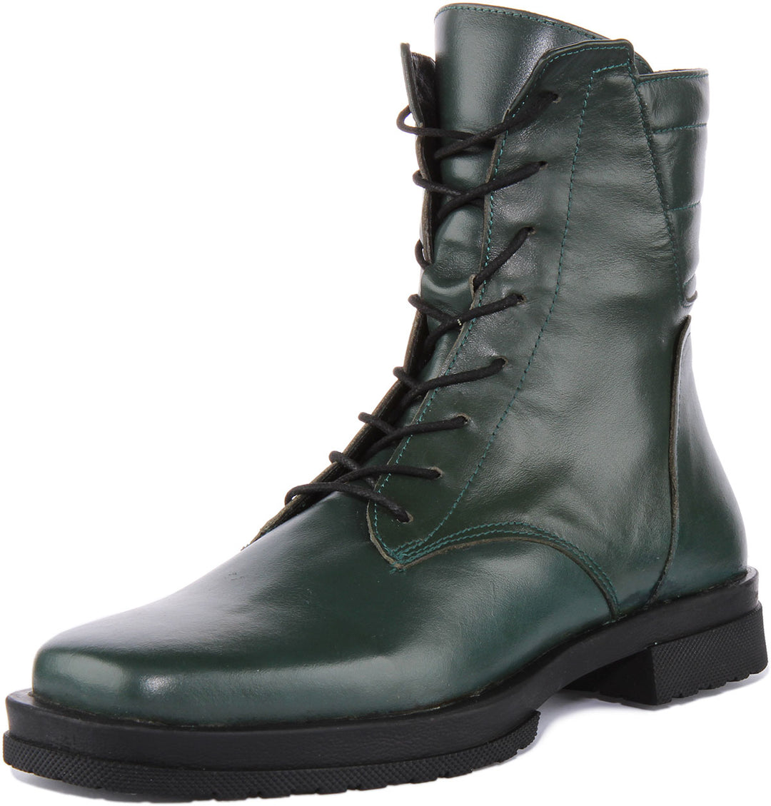 Justinreess England Womens Ankle Boots Quinn Square Toe Ankle Boots In Green