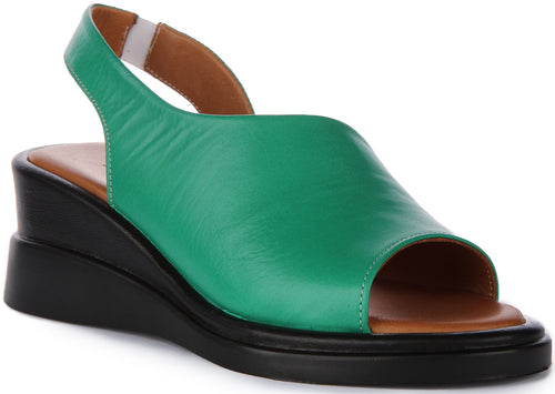 Nessa Open Toe Sling Back Sandals In Green Leather