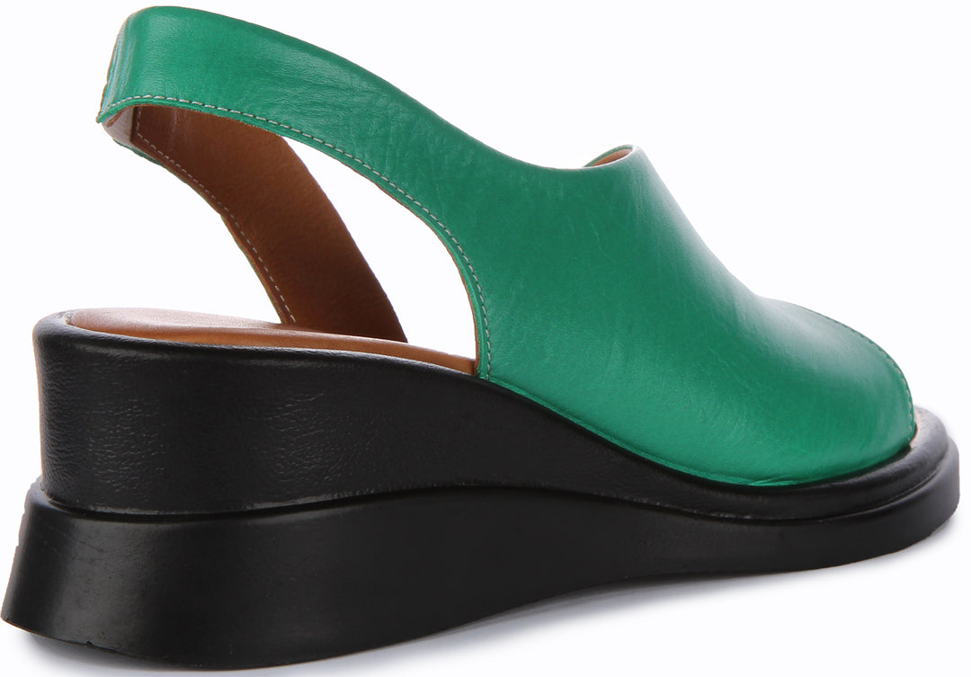 Nessa Open Toe Sling Back Sandals In Green Leather