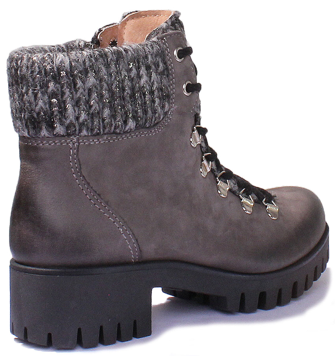 JUSTINREESS ENGLAND Womens Ankle Boots Sara Warm Collar Leather Hiker Boot In Grey