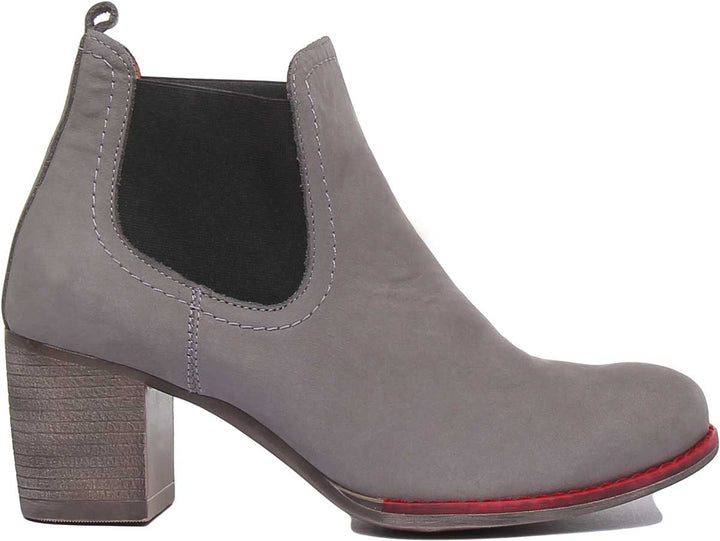 JUSTINREESS ENGLAND Womens Ankle Boots 6000R Block Heel Suede Chelsea Boot In Grey