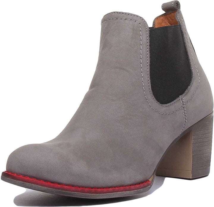 JUSTINREESS ENGLAND Womens Ankle Boots 6000R Block Heel Suede Chelsea Boot In Grey