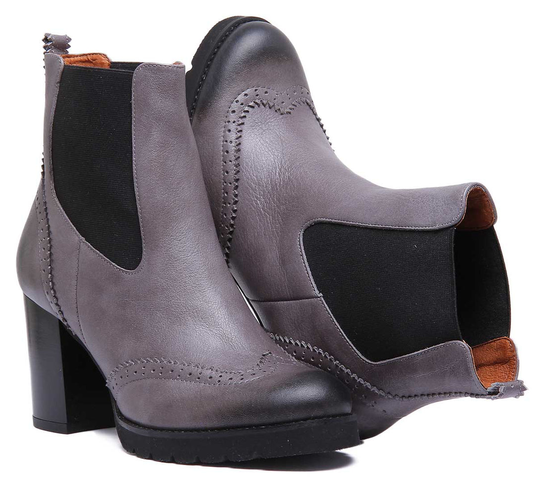 JUSTINREESS ENGLAND Womens Ankle Boots Alice Heeled Leather Chelsea Boot In Grey