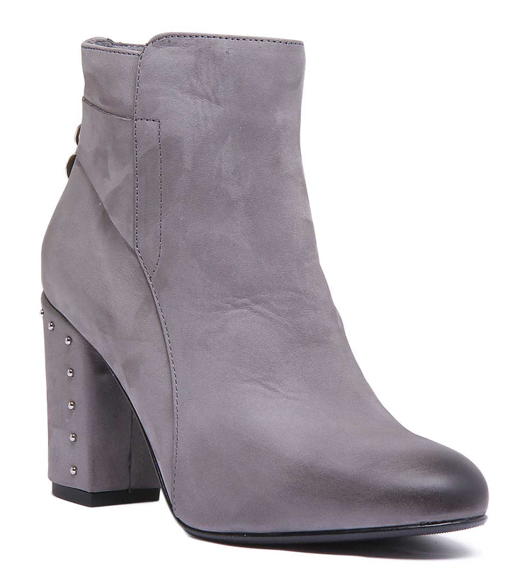 JUSTINREESS ENGLAND Womens Ankle Boots Masie Beaded Heel Ankle Boot In Grey