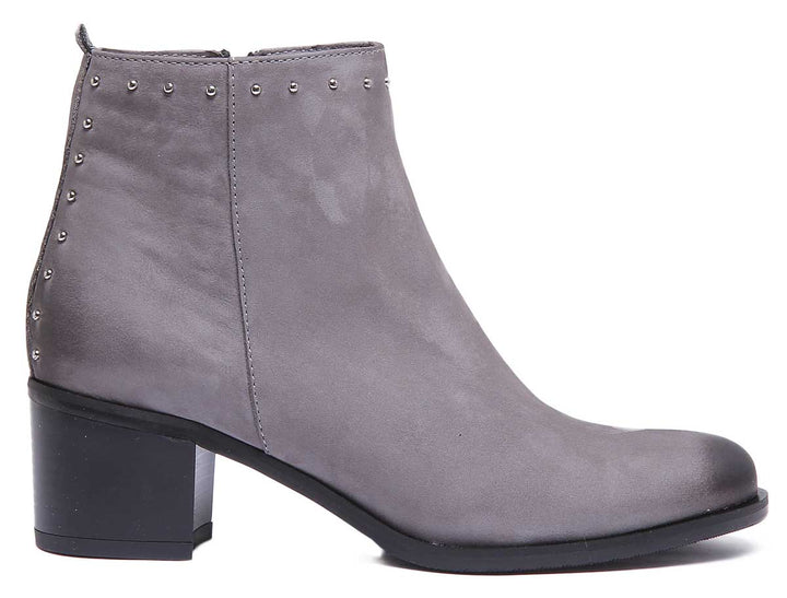JUSTINREESS ENGLAND Womens Ankle Boots Maybel Block Heel Leather Boot In Grey
