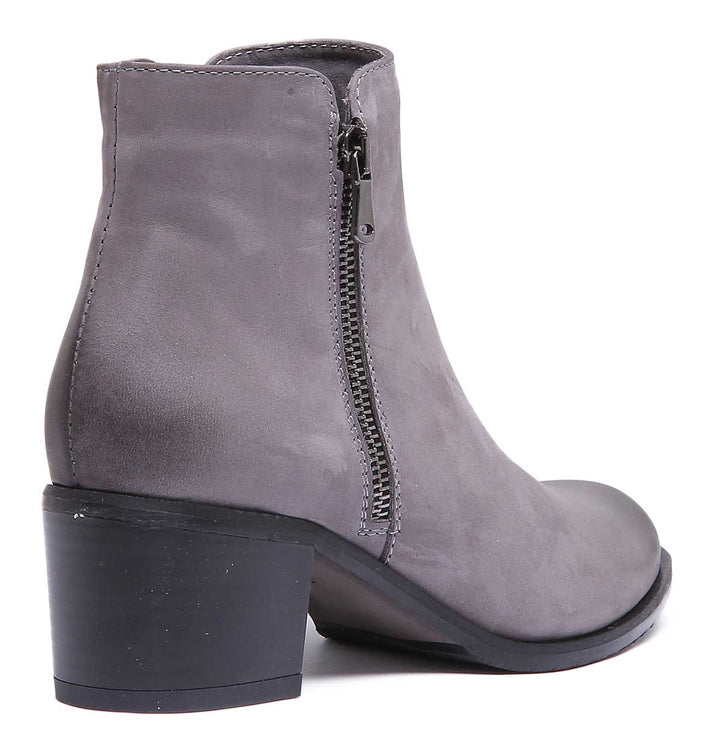 JUSTINREESS ENGLAND Womens Ankle Boots Montana Leather Boot With Side Zip In Grey