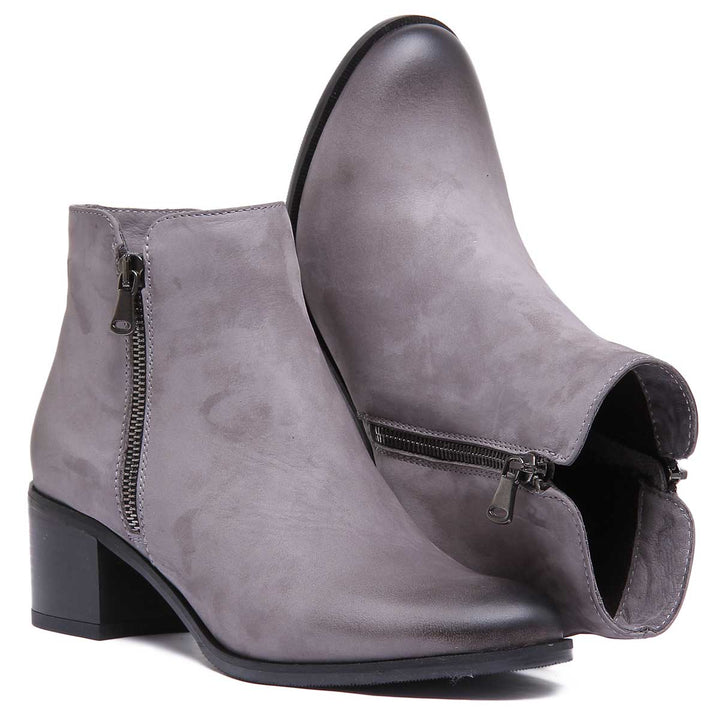 JUSTINREESS ENGLAND Womens Ankle Boots Montana Leather Boot With Side Zip In Grey
