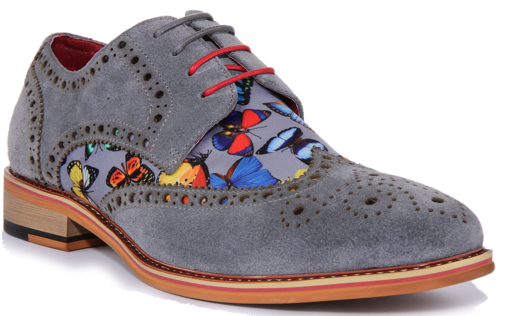JUSTINREESS ENGLAND Julio In Grey Suede Brogues | Mens Butterfly ...