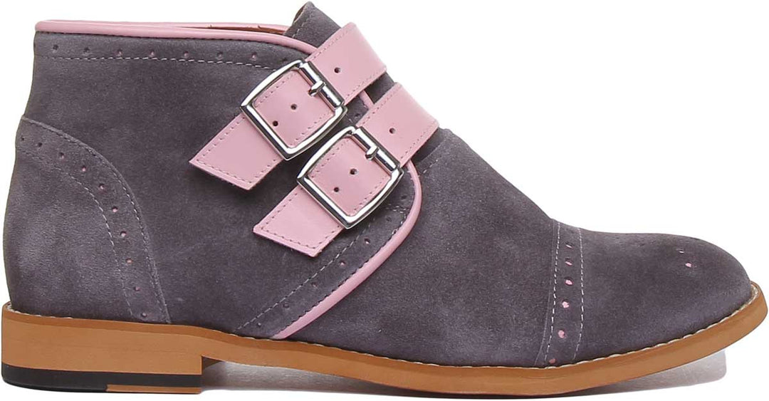 JUSTINREESS ENGLAND Womens Ankle Boots Imogen Buckle Up Ankle Boot In Grey Pink