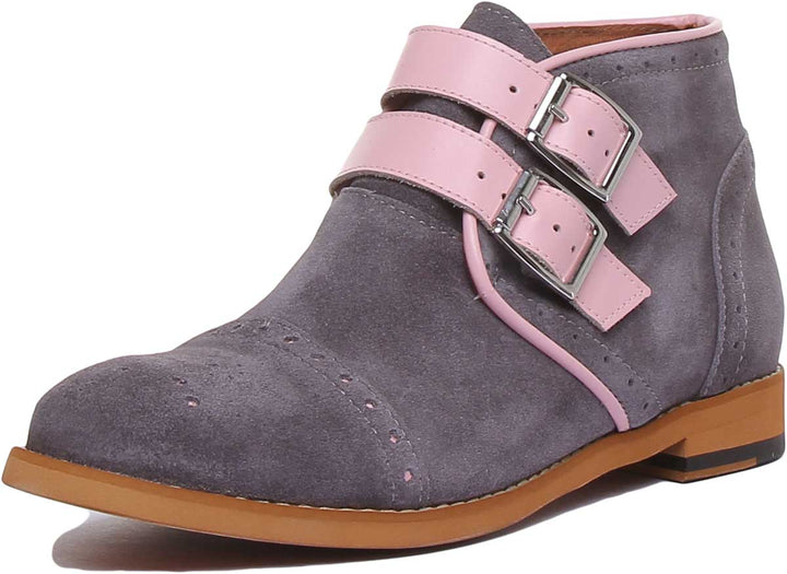 JUSTINREESS ENGLAND Womens Ankle Boots Imogen Buckle Up Ankle Boot In Grey Pink