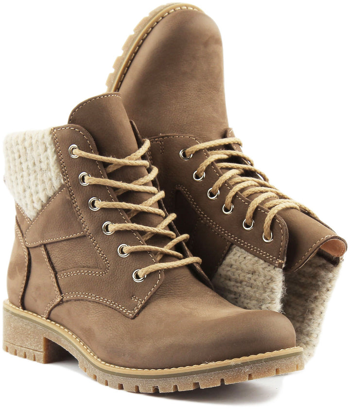 JUSTINREESS ENGLAND Womens Ankle Boots Sophia Warm Hiker Boot In Khaki Brown